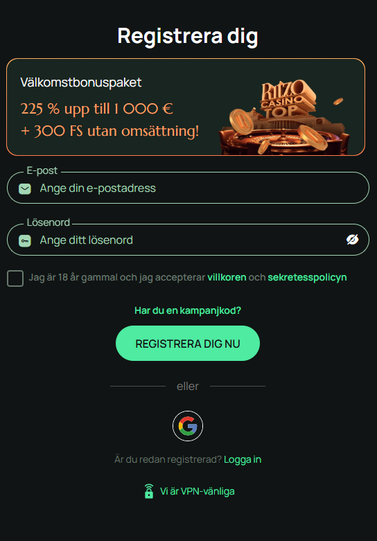 Ritzo Casino official website